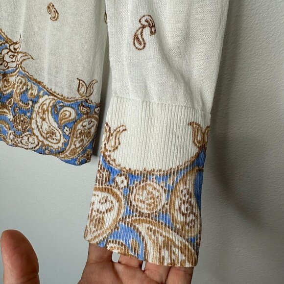 Martha Stewart Cardigan Sweater Size M Cream Blue Paisley - Picture 4 of 11